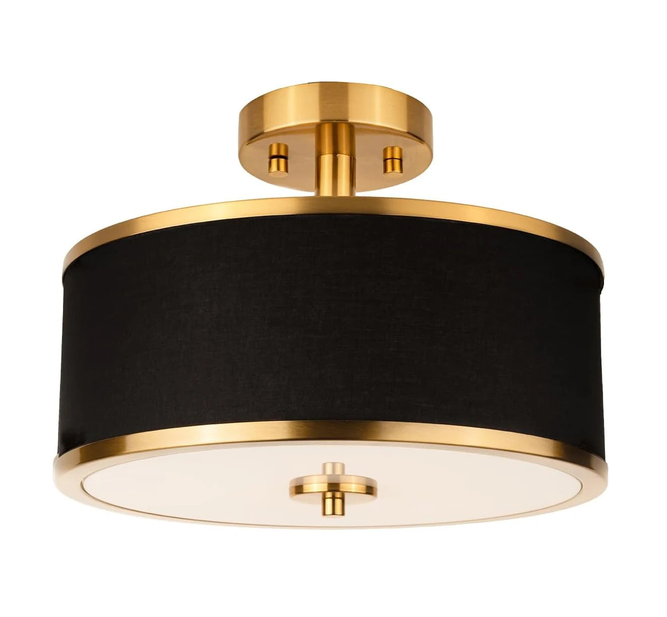 3-Light Semi Flush Mount Ceiling Light, Gold Light with Black Fabric Shade, Modern Ceiling Lamp for Living Room Bedroom