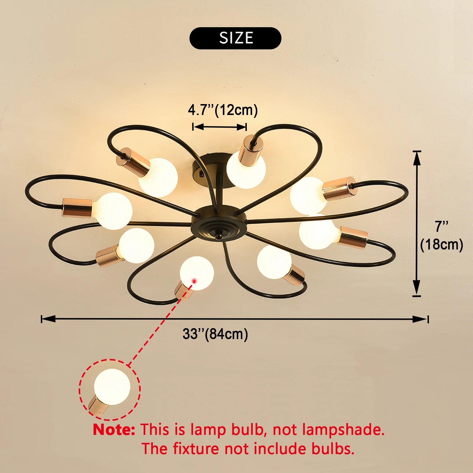 Ganeed 8-Light Semi Flush Ceiling Light Modern Sputnik Chandeliers Mid-Century Metal Pendant Lighting(Black&Gold)