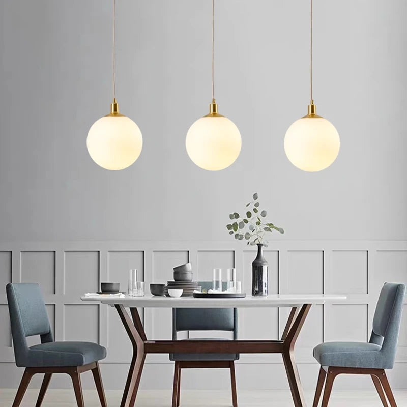 Nordic brass Pendant Light modern minimalist popular dining room light milky glass orb chandelier Indoor Home Decoration Fixture