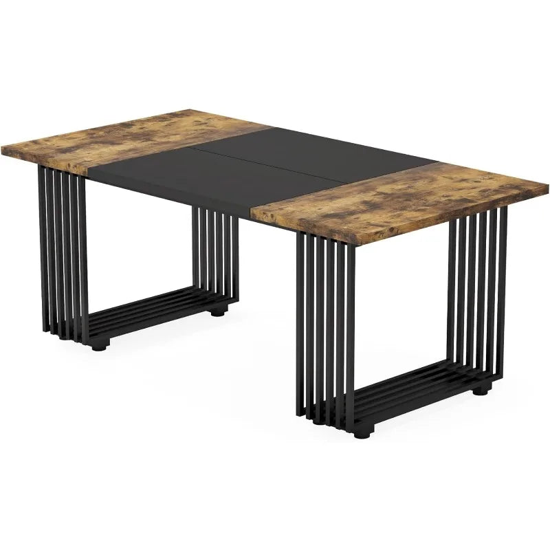 Mesa de comedor Prato para 6-8 personas | Mesa de comedor industrial de 70,8 pulgadas de largo para cocina, mesa de cocina de madera con metal negro 