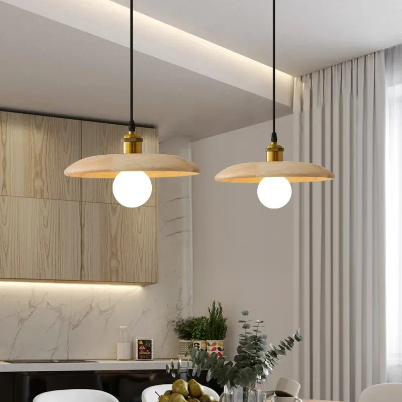 Nordic Solid Wood Pendant Light for Kitchen Island Dinning Room Retro Solid Wood Decorative Indoor Pendant Light Chandelier