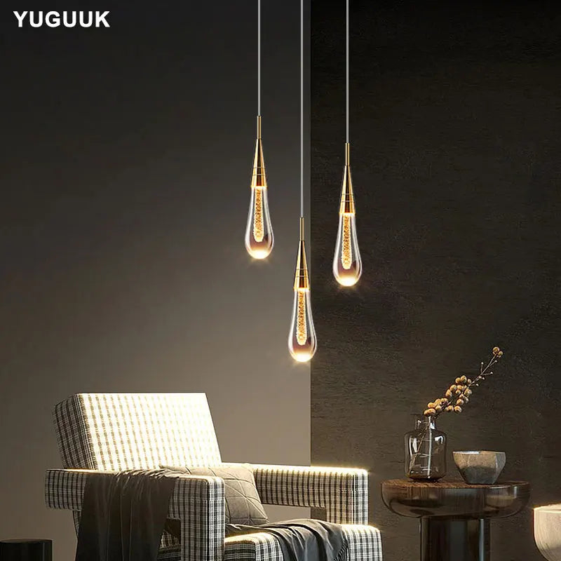 Nordic LED Luxury Crystal Chandeliers Water Drop Lamps Bedroom Bedside Modern Simple Bar Decorative Pendant Lights