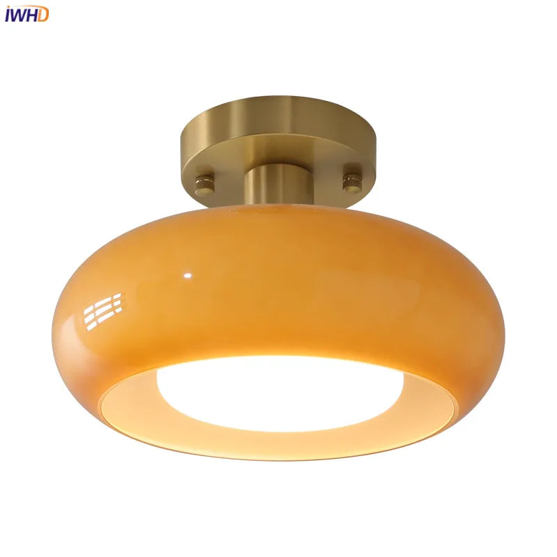 IWHD Nordic Modern LED Ceiling Lamp Home Indoor Lighting Bedroom Living Room Dinning Room Copper Yellow Glass Lampshade Lamparas