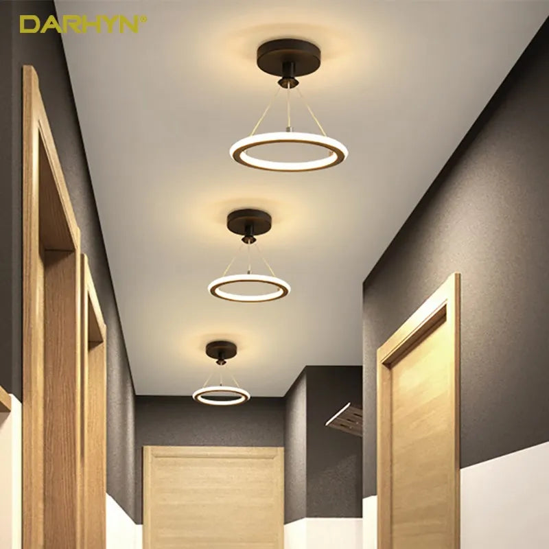 Modern Circle LED Ceiling Light For Balcony Proch Aisle Lamp Chandelier Round Ring Black Golden Lustres Home Decoration Fixture