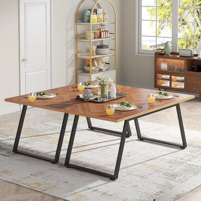 Turin Dining Room Table for 6 Industrial 63" | Walnut Rectangle Wooden Kitchen Table with Steel Legs Metal Frame