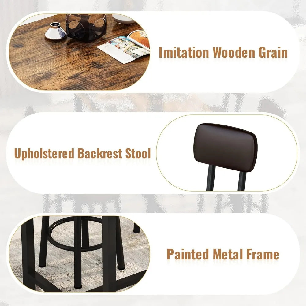 Casa Bar Table and Chairs Set | Industrial Wood Kitchen Dining Table Space Saving Breakfast Bar Table Counter