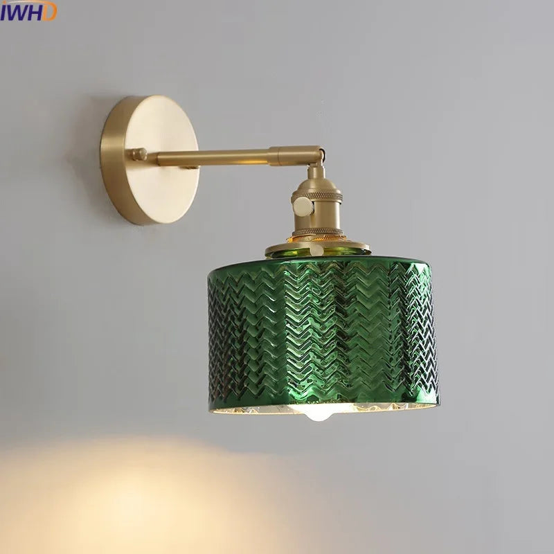 IWHD Green Glass LED Wall Lamps For Bedroom Living Room Bar Stair Light Fixtures Home Decor Modern Applique Murale