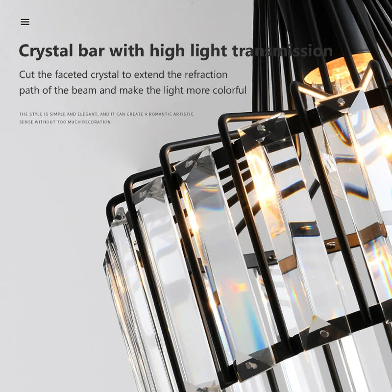 Nordic Crystal LED Pendant Light Retro Gold 1/2/3 Head Dining Room Hanging Fixture For Living Room Bedroom Indoor E27 Decor Lamp