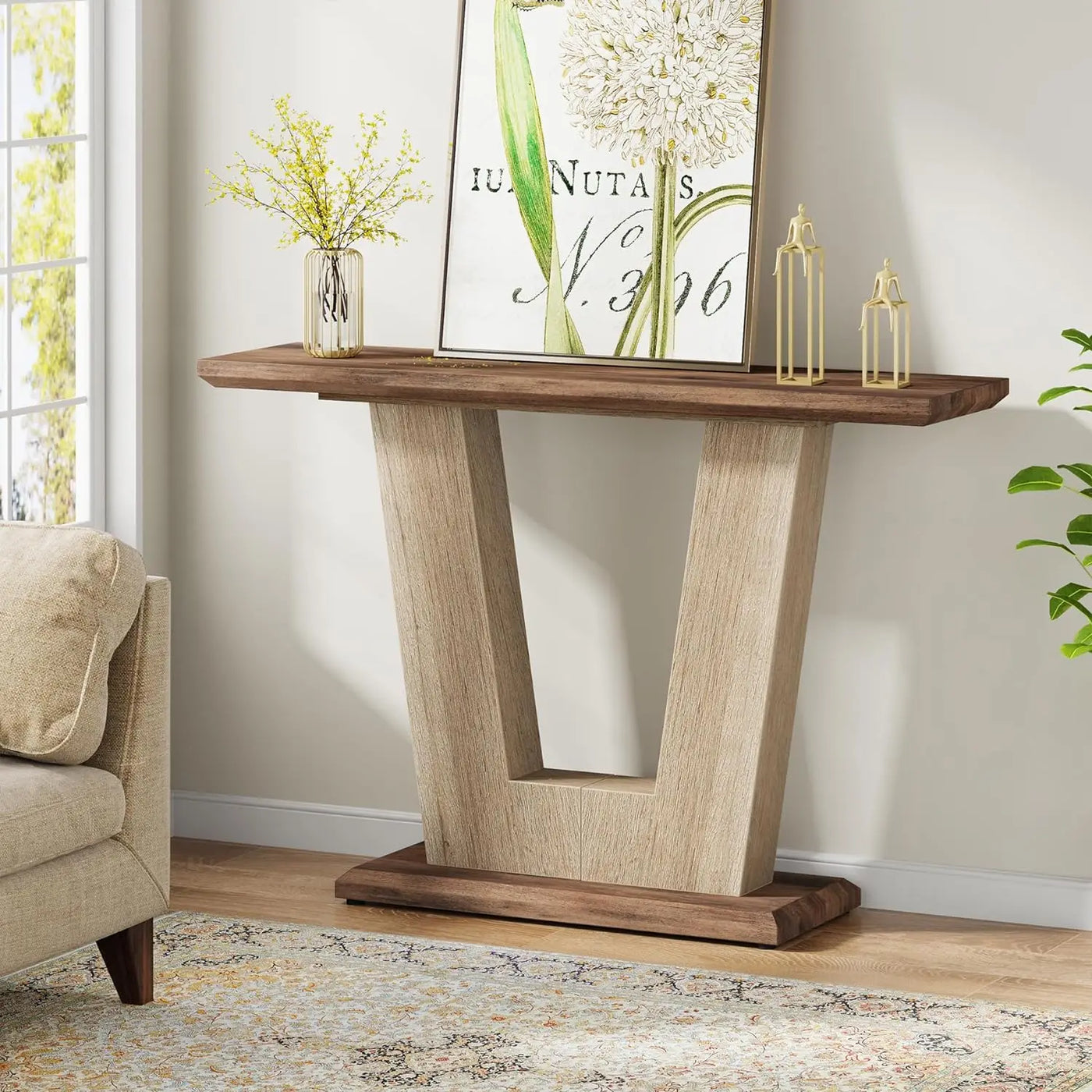 Toledo Wood Console Table | 42 Inches Farmhouse Entryway Table w/Geometric Base