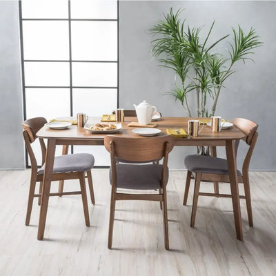 Morocco 5 Piece Dining Table Set | 60" Rectangular Dining Set Furniture Natural Walnut / Dark Grey Chairs