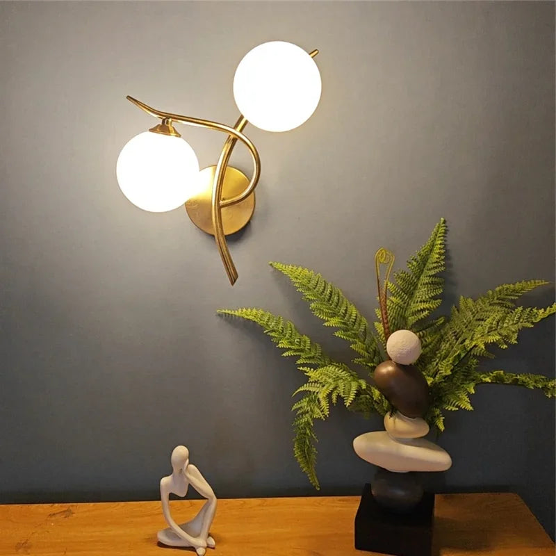 Nordic Modern Iron Wall Lamps LED Bedroom Bed Lamp Learning Corridor Room Indoor Wall Lights Glass Ball Decor Light Fixtures G9