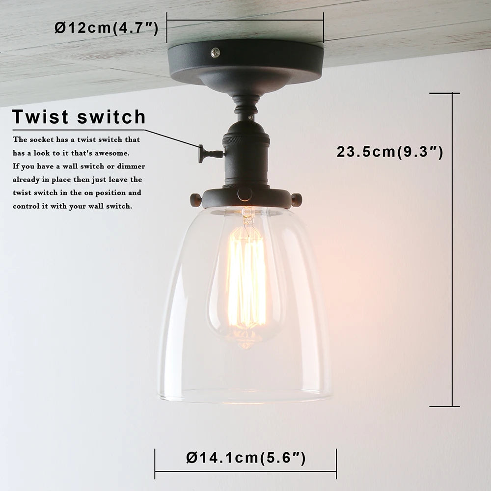 Permo ceiling light oval transparent glass lampshade, glass ceiling light in the laundry room living room cafe bar