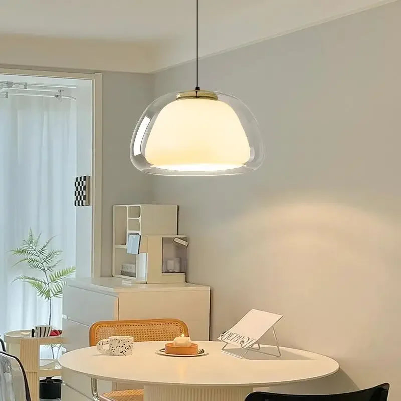 Nordic Glass Pendant Light LED Minimalist Cream Hanging Lamps For Restaurant Living Room Bedroom Study Home Decoration Fixtures