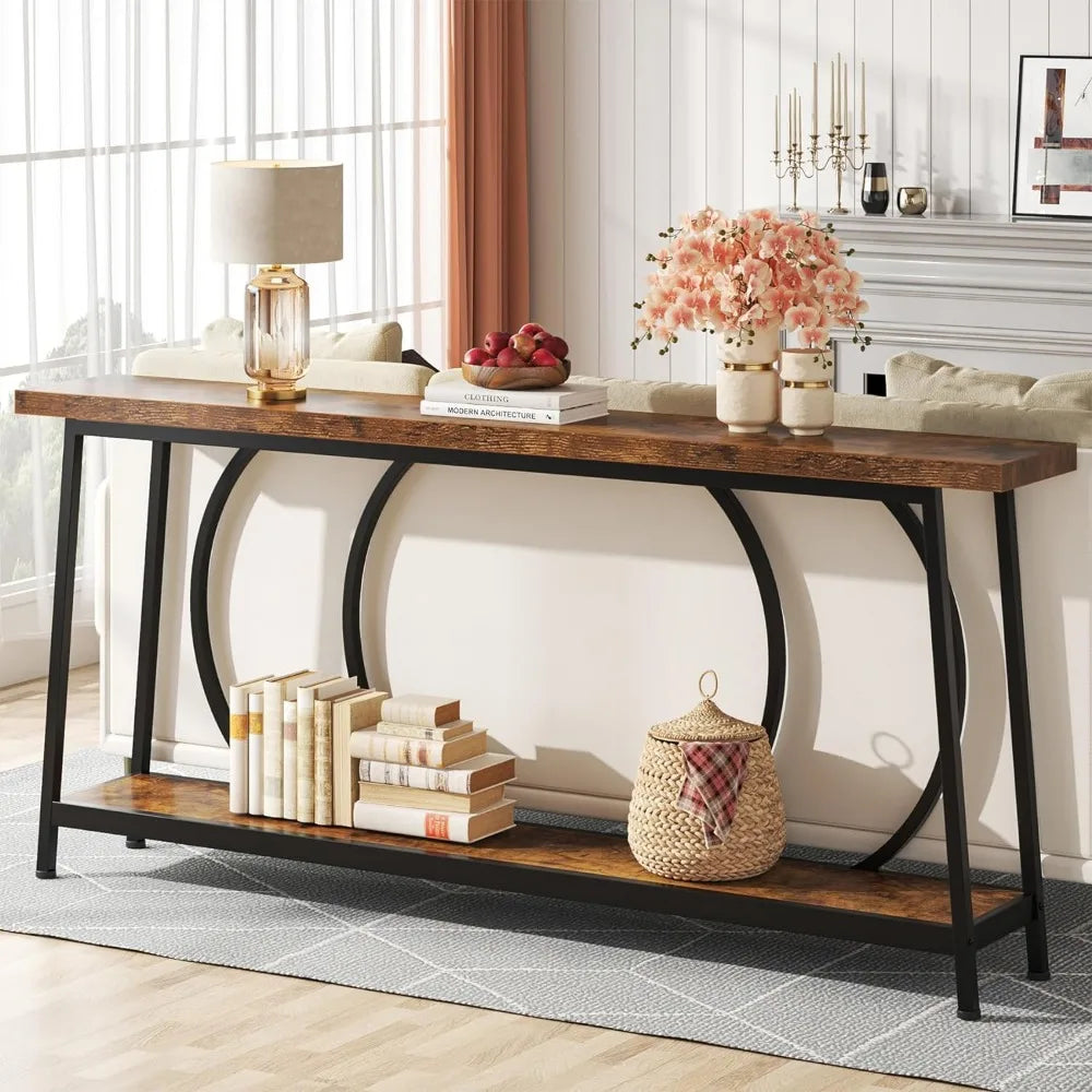 Norwood Console Table | with Storage Wood Metal Long Table Top Entryway Hallway