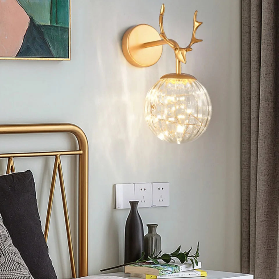 Nordic Star Personality Living Room Background Wall Modern Simple Corridor Study Light Luxury Bed Antler Led Wall Lamp