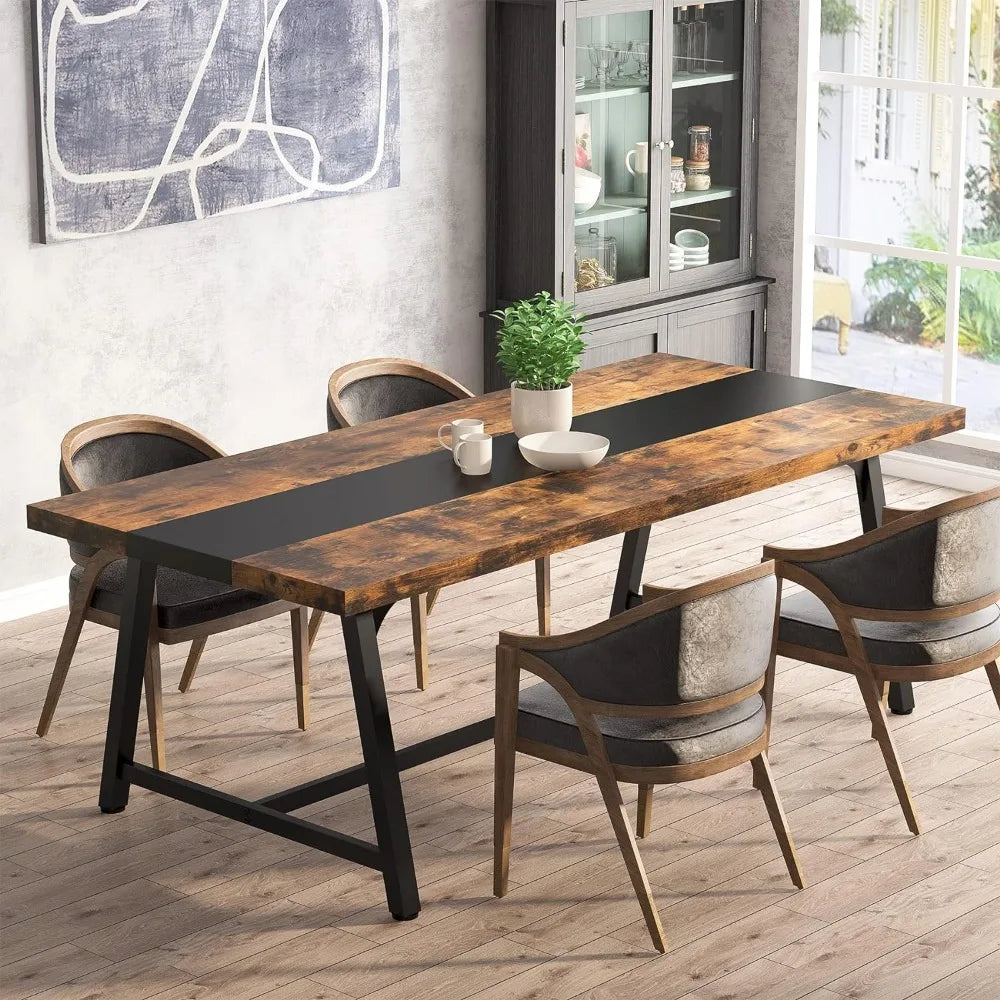 Diana Wood Dining Table | Table for 8 People, 70.87-inch Rectangular Wood Kitchen with Strong Metal Frame