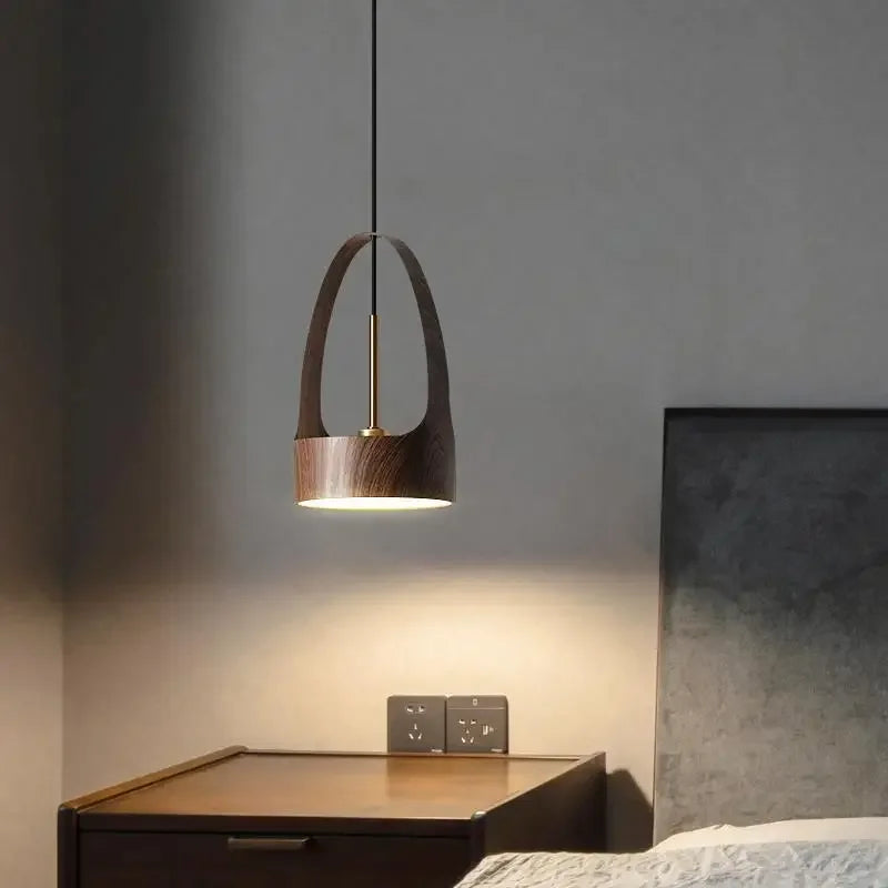 Nordic Led Pendant Lamp for Bedroom Bedside Kitchen Dining Room Walnut Wood Hanging Lights Wooden Modern Decoration Lighting