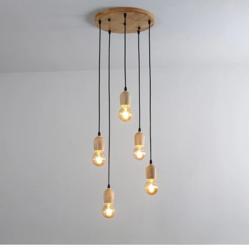 Nordic pendant lamp wood atmospheric Chinese three head dining room dining room modern simple bar personalized creative kitchen