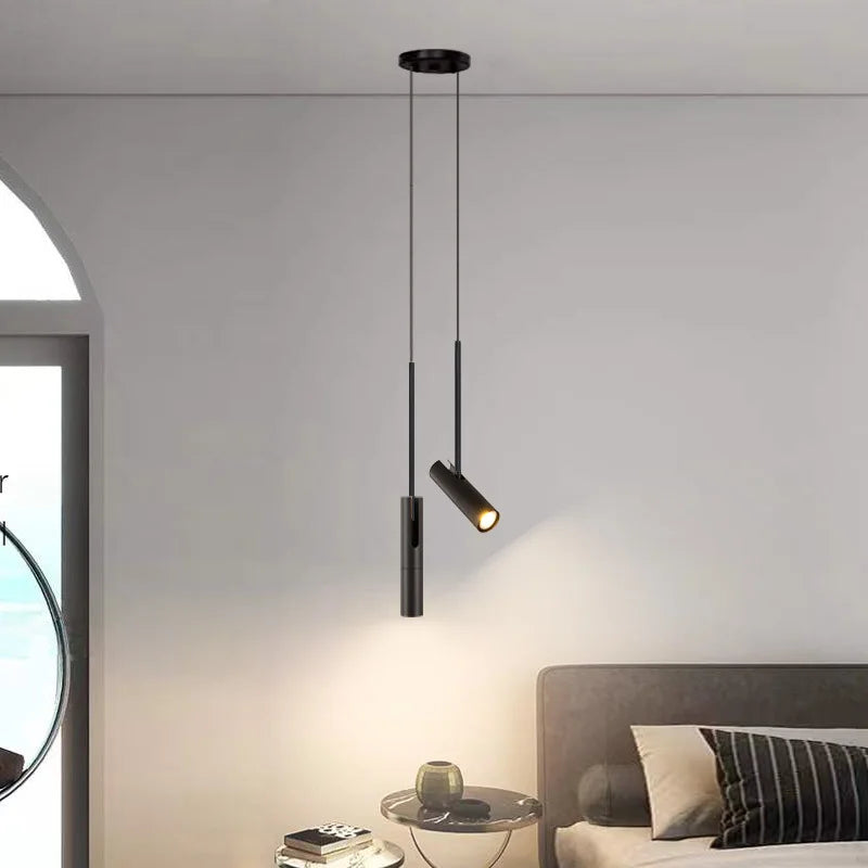 Nordic Modern Black Chandelier LED Concise Pendant Light for Bedroom Bedside Reading Bar Coffee Hanging Lamp Adjustable Angle