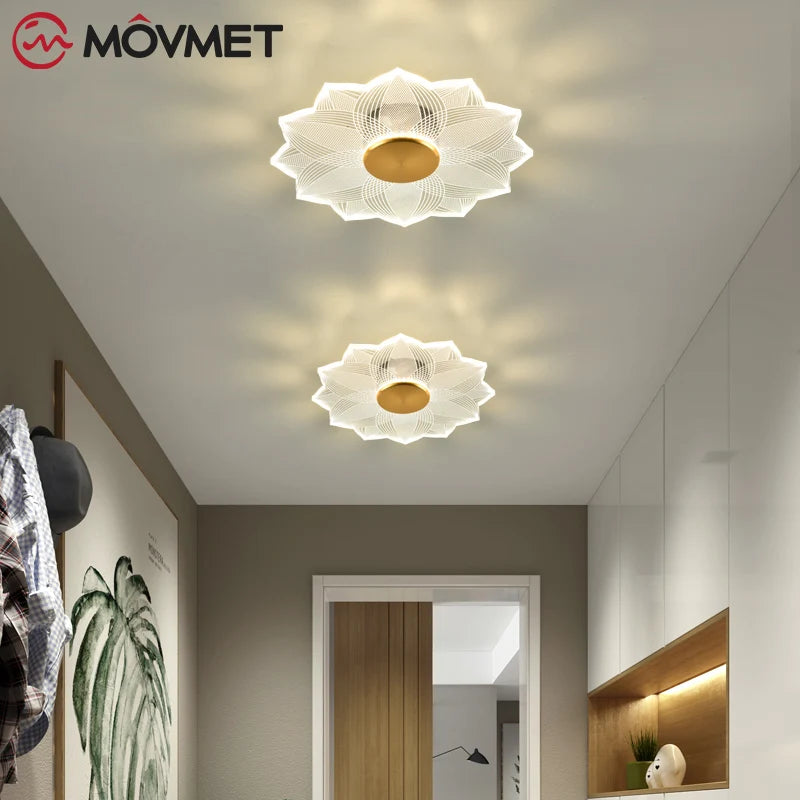 Clear Acrylic LED Ceiling Lamp Flower Gold Iron Round Hardware Living Room Aisle Bathroom Bedside Light Kitchen Home Decoration