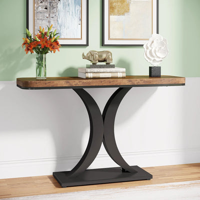 Balmain Industrial Console Table | 40 inch Narrow Entryway Foyer Table with Geometric Base, Rustic Hallway Accent Table