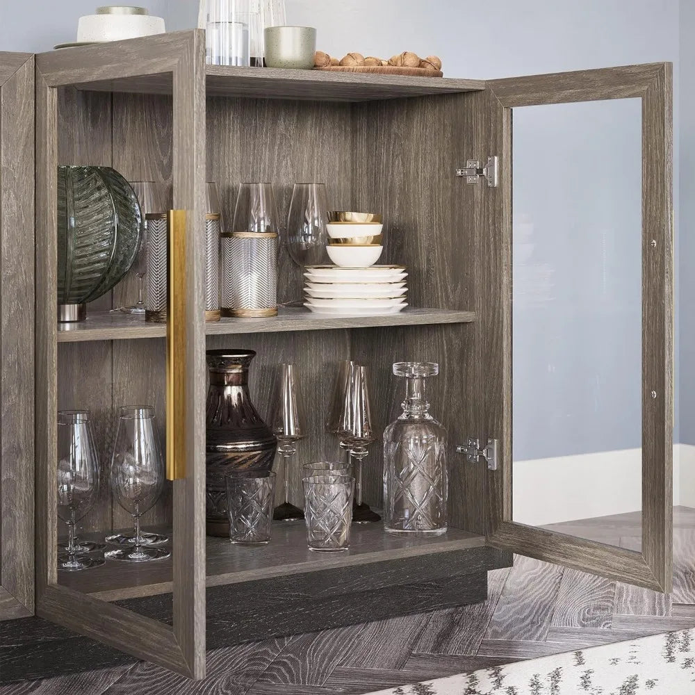 Rione Sideboard Cabinet Console Table | Hallway Entryway Wood Glass Shelf