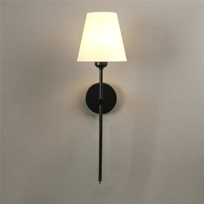 Nordic Retro Wall Lamp Bedroom Bedside Lamps Bathroom Mirror Lamp Sconce Lighting Fixture with Flared White LampShade