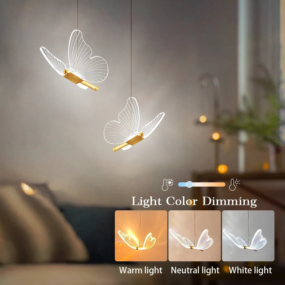 LED Butterfly Pendant Lights Nordic Indoor Lighting pendente iluminação Modern Hanging Lamp Living Room Decoration Ceiling Light