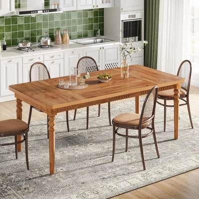 Renne Wood Rectangular Dining Table |  Kitchen Table with Solid Wood Turned Legs, 63 Inch Large Dining Room Table Dinner
