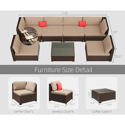 Pelosa Outdoor Furniture Set |  Patio Sectional Sofa, Weather PE Rattan Sectional Couch with Beige Cushion and Glass Table