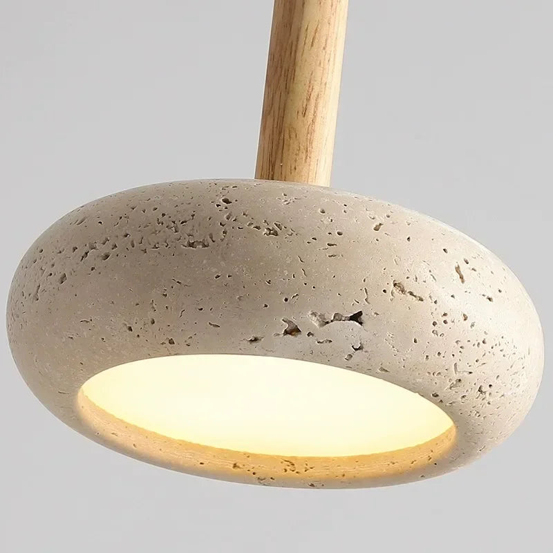 Wabi Sabi Travertine Pendant Light Modern Natural Wood Rock Stone Chandelier For Home Bedside Restaurant