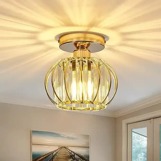 Semi Flush Mount Ceiling Light Fixture Small Crystal Lighting Indoor LED Iron Cage Ceiling Light Home