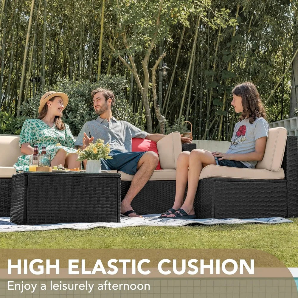 Basso Outdoor 4 Piece Sofa Set | Garden Furniture Set Weaving Wicker Rattan Patio Sets with Cushion Beige
