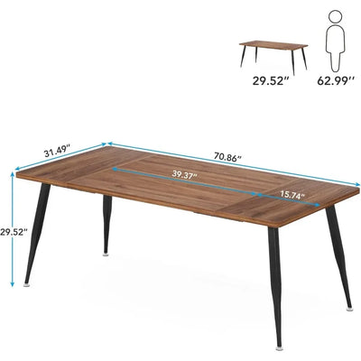Roberte 70.9 Inch Large Rectangular Dining Table | Kitchen Furniture Brown Black