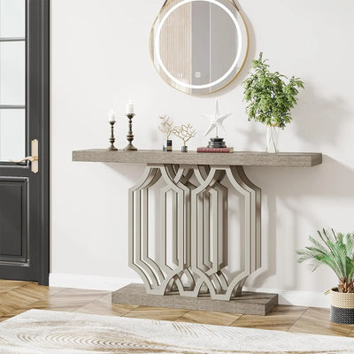 Hills Console Table | Farmhouse Wooden Entryway Hallway Table with Geometric Metal Legs,