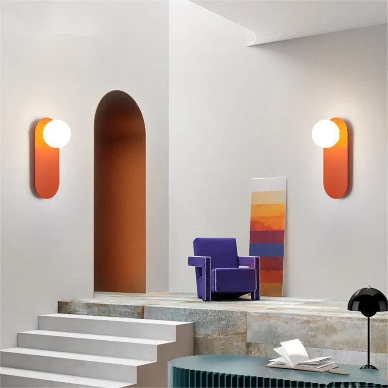 Nordic LED Wall Lamp Minimalist Glass Orange Wall Sconces Bedroom Living Room Corridor Decoration Aesthetic Lighting Fixtures