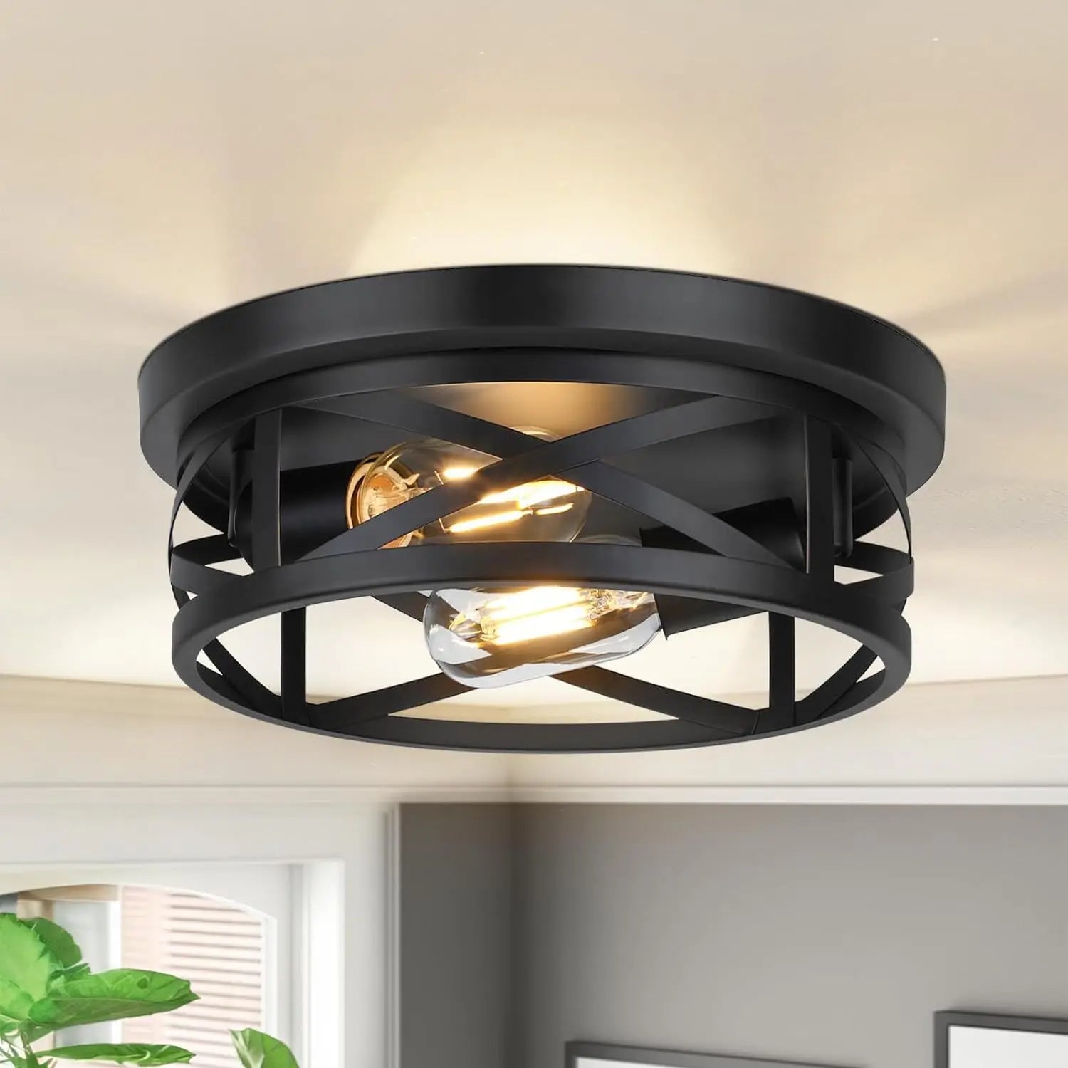 Flush Mount Ceiling Light Fixture Black Hallway Light Fixtures Ceiling,Light Fixtures Ceiling Mount for Farmhouse,Kitchen,Hall