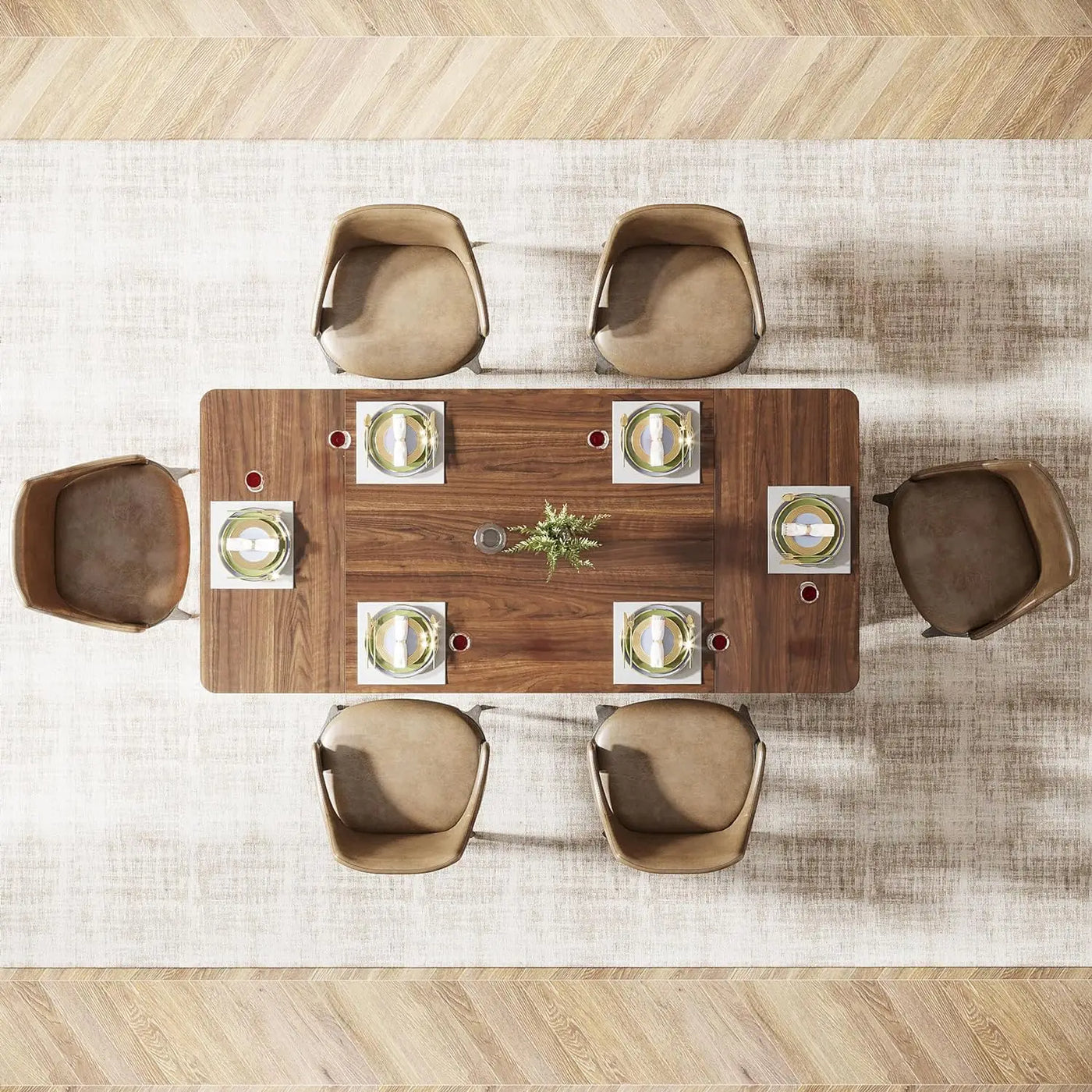 طاولة طعام مستطيلة مقاس 63 بوصة من آتون | تتسع لـ 4-6 أشخاص مع سطح خشبي لغرفة المعيشة وغرفة الطعام، بني فاتح
