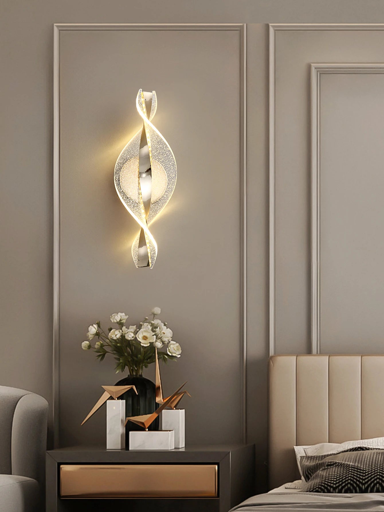 Golden Snowflake, Cloudy Acrylic Wall Sconce for Living Room, Bedroom Home Decor, Modern LED Bedside Wall Sconce