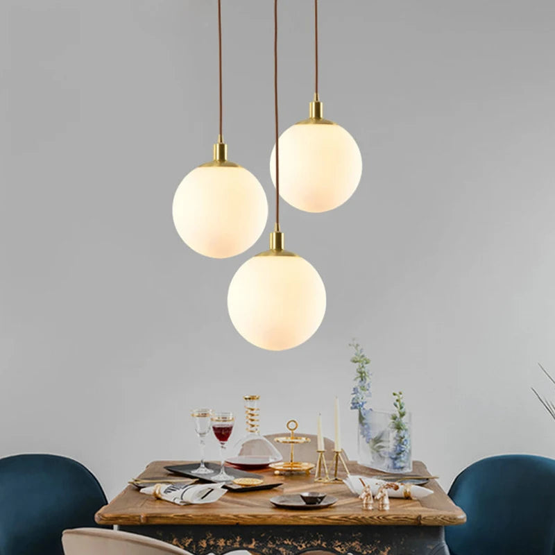 Nordic brass Pendant Light modern minimalist popular dining room light milky glass orb chandelier Indoor Home Decoration Fixture