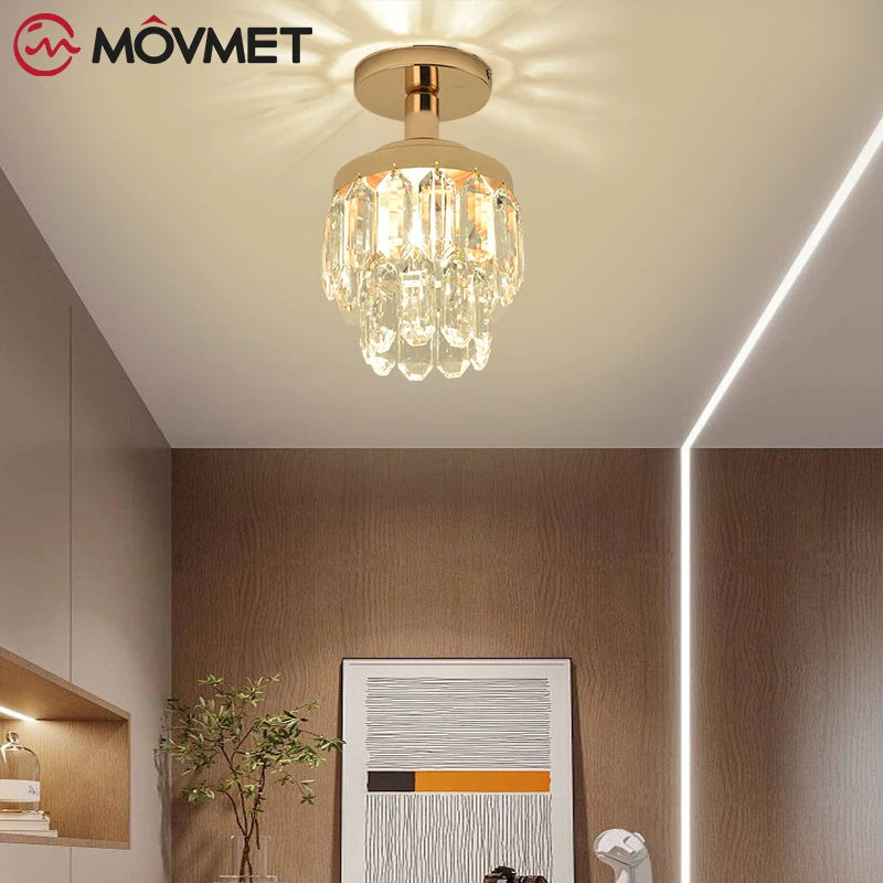 Light Luxury LED Ceiling Lamp lustre Crystal Novelty Iron Glass Bedroom Aisle Balcony Bathroom Corridor Living Room Single Head