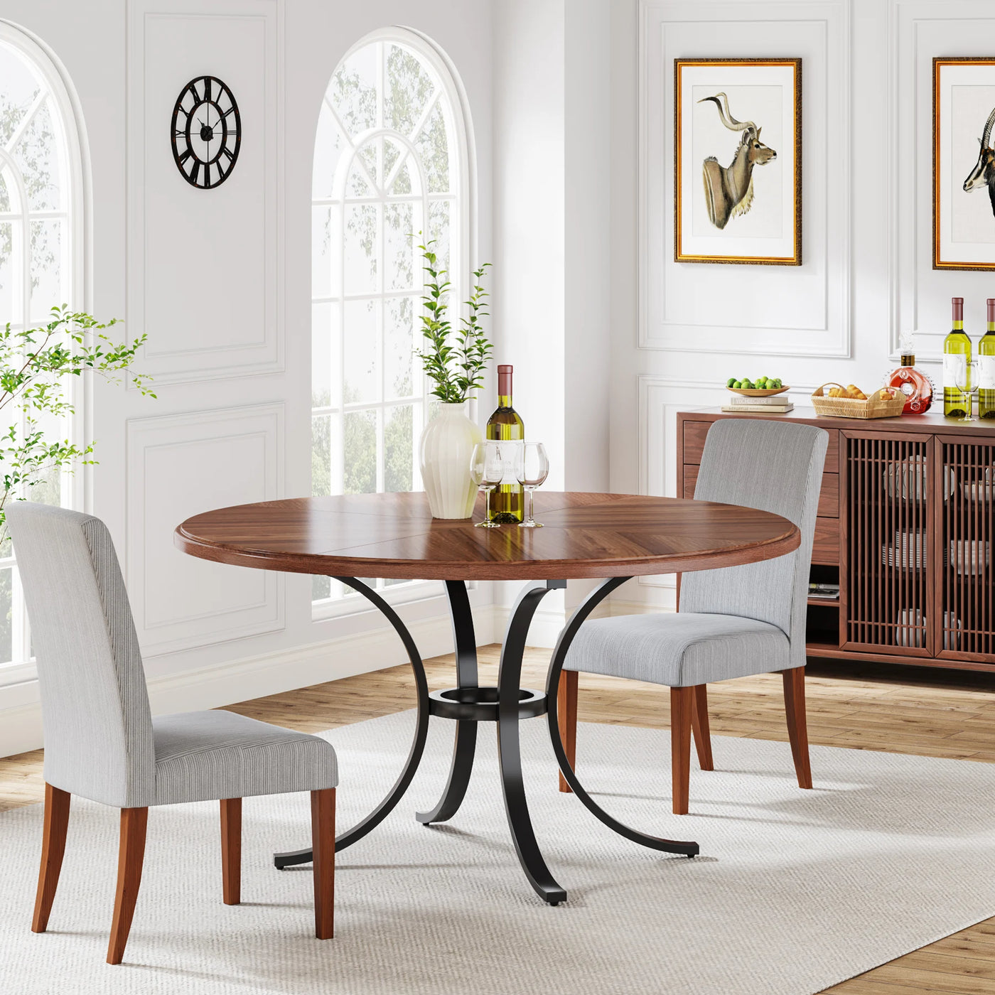 Branch 47" Round Dining Table | for 4 People, Farmhouse  Wooden Kitchen Dining Room Table
