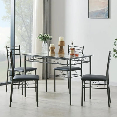 Mierla 5 Piece Dining Table Set Matte Black | Space Saving Kitchen Dining Room Table and Chair 5-Piece Dinette Sets Home