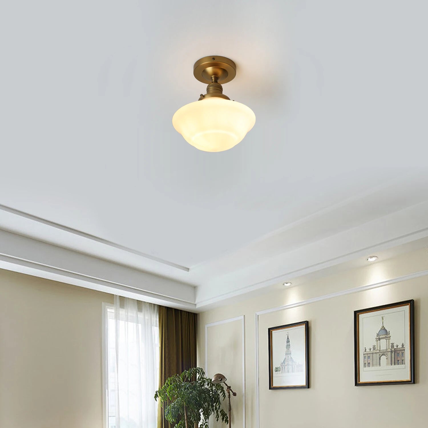 Permo Vintage Flush Mounted Ceiling Lighting with Milk White Glass Shade, for Hallway Foyer Loft Living Room Bedroom