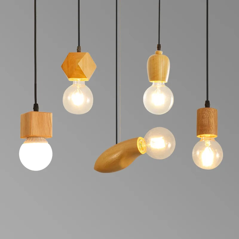 Nordic Pendant Light restaurant Hanging lamp personality creative clothing store retro solid wood bar small chandelier