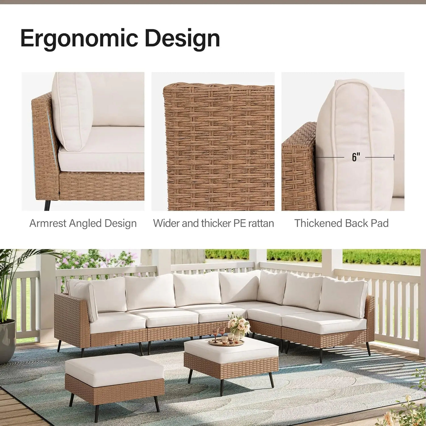 Casoni 6/8 Piece Outdoor Sofa Set |  PE Rattan Wicker Patio Garden Set Furniture All Weather Thick Cushions