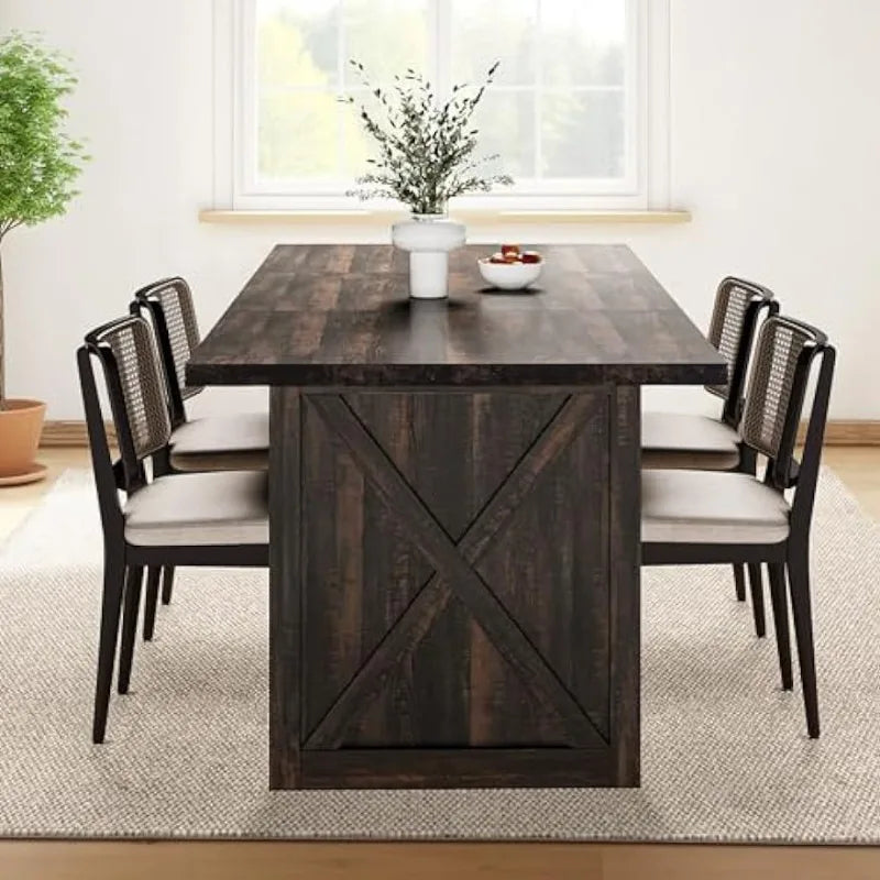 Andorra 70.8" Large Farmhouse Kitchen Dining Room Table |  Rustic Oak Industrial Wood Style Rectangle Apartment Dinning Room Dinette Tables