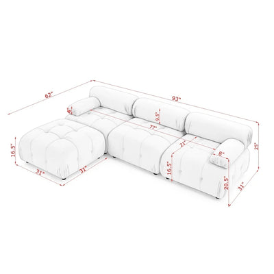 Mercede Modular Sectional Sofa | Button White Tufted Designed L Shaped Couch with Reversible Ottoman