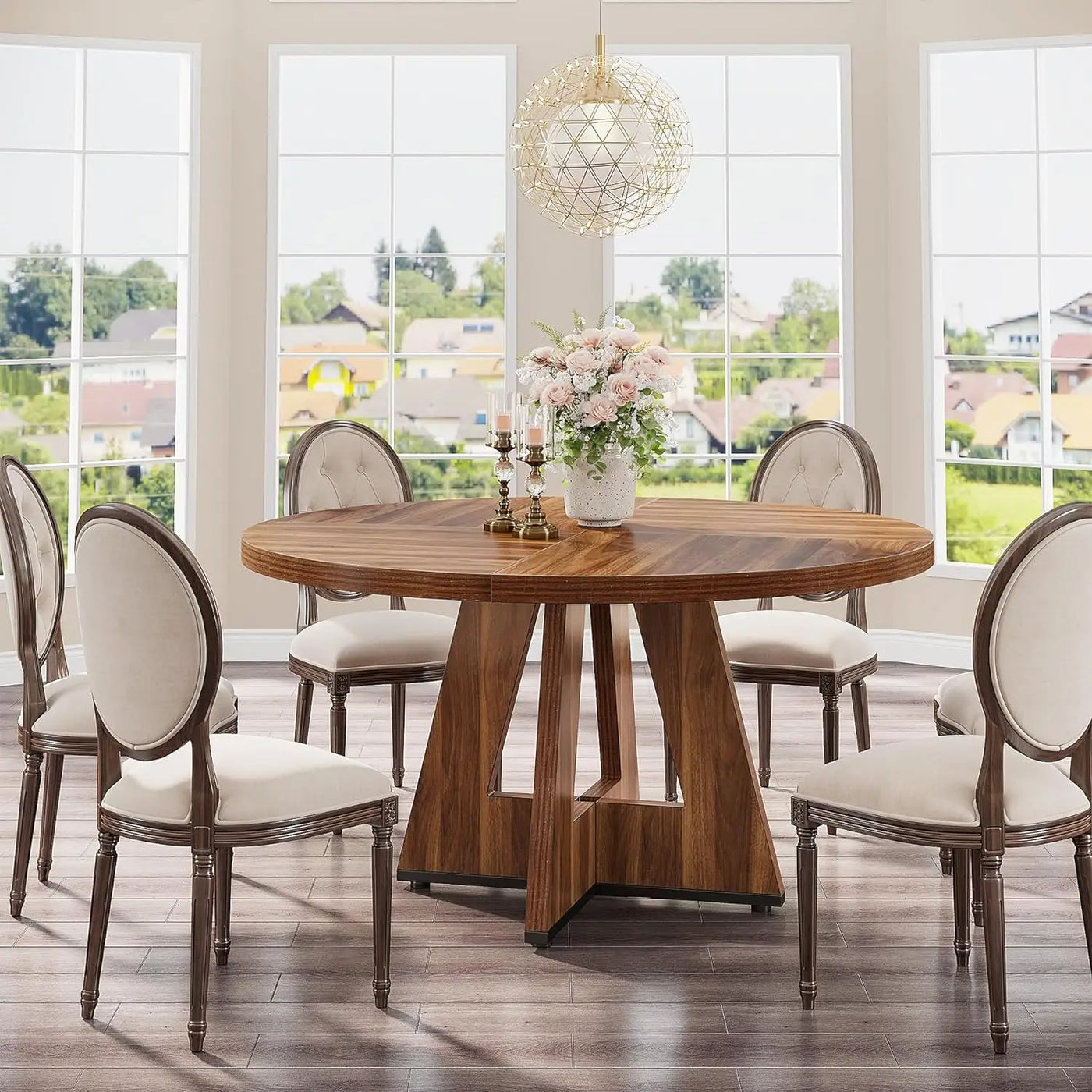 Rainier Round Dining Table 47 Inch | Farmhouse Kitchen Dinner Table Wood for Dining Room