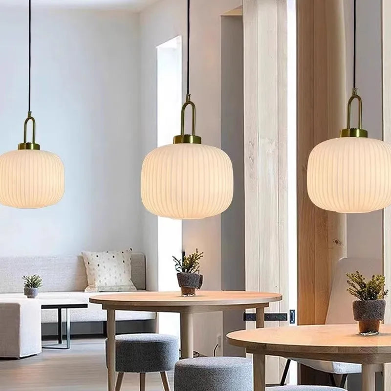 Modern Stripes Glass Pendant Light Transparent Color Milk White Lamp For Living Room Restaurant Hotel Bedroom Bedside Fixtures